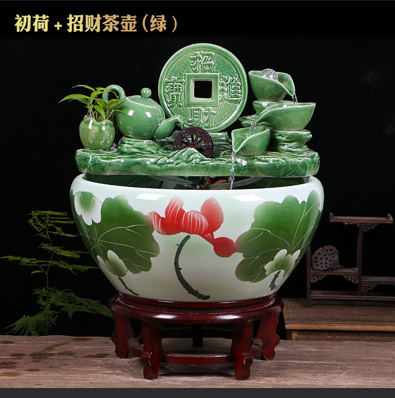 Ceramic aquarium sitting room ground loop water fish tank large office furnishing articles balcony garden lotus basin