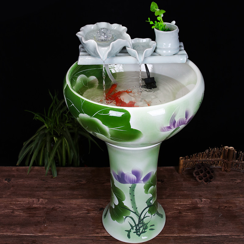 Ceramic floor pillar type tank basin large fish bowl lotus lotus lotus tortoise household gardens furnishing articles