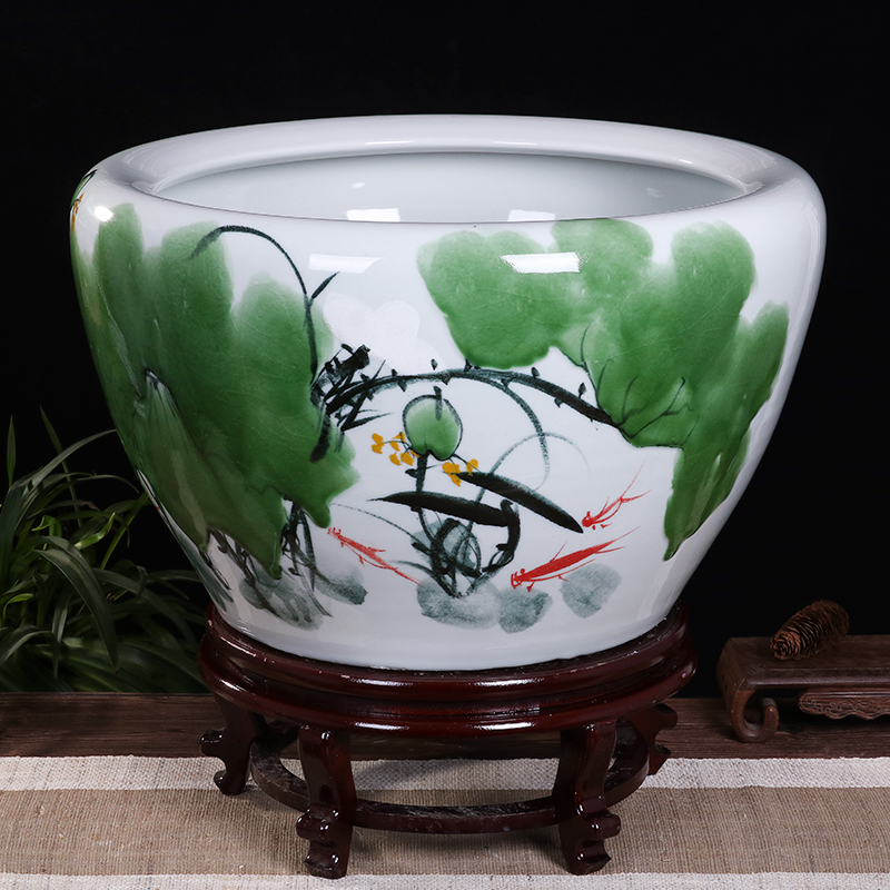 Ceramic goldfish bowl sitting room small koi fish tank cylinder tortoise raise turtles special cylinder household turtle basin to breed fish