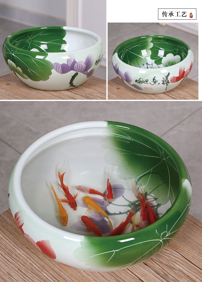 Jingdezhen ceramic aquarium home sitting room of small basin of water lily bare cylinder large goldfish turtle cylinder landscape plant POTS