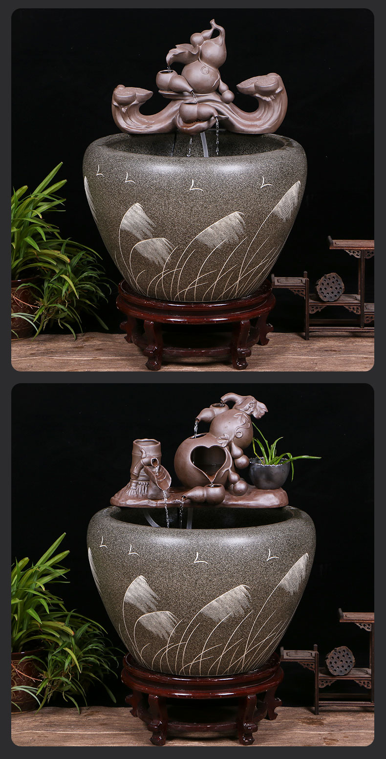 Jingdezhen ceramic goldfish bowl sitting room floor balcony office home furnishing articles circulating water courtyard big fish tank