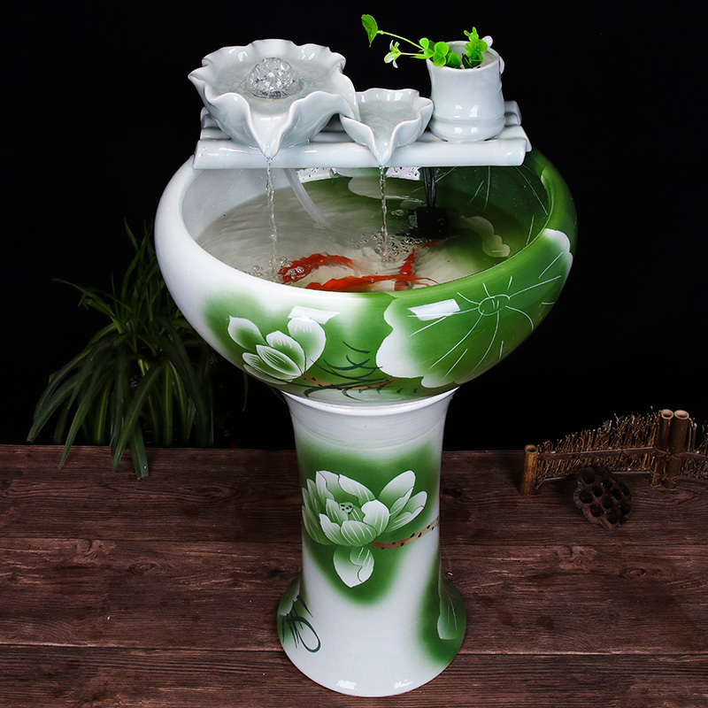 Ceramic floor pillar type tank basin large fish bowl lotus lotus lotus tortoise household gardens furnishing articles