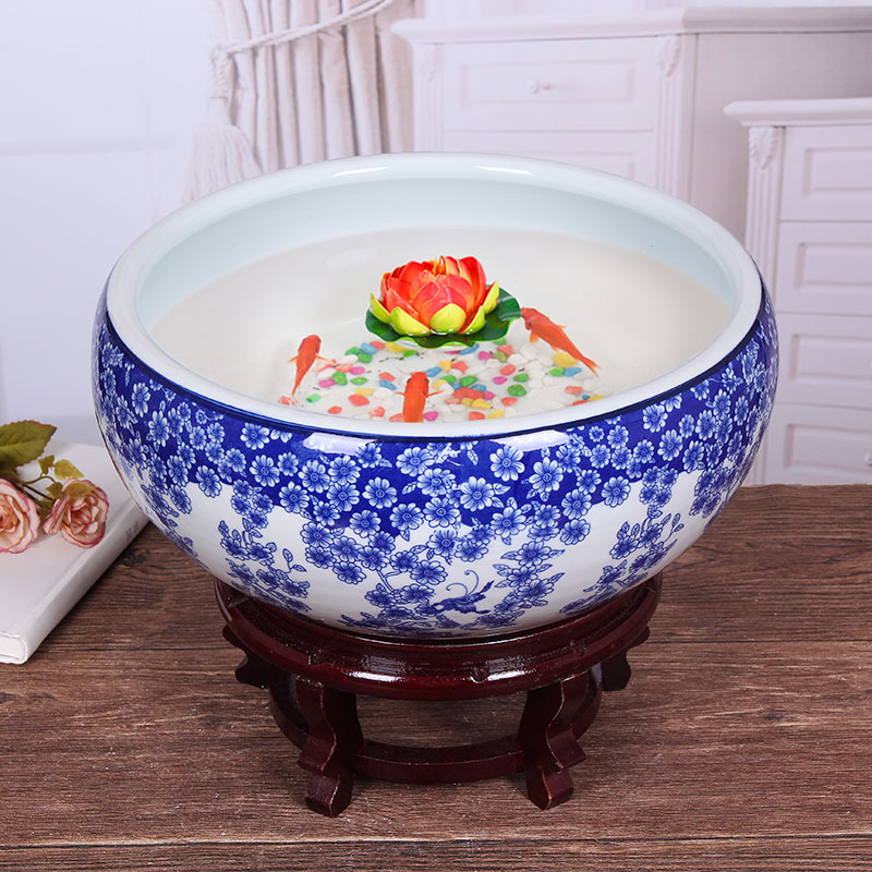 Ceramic aquarium landscape small turtle sitting room circular cylinder basin cylinder goldfish bowl lotus lotus lotus flower pot cylinder