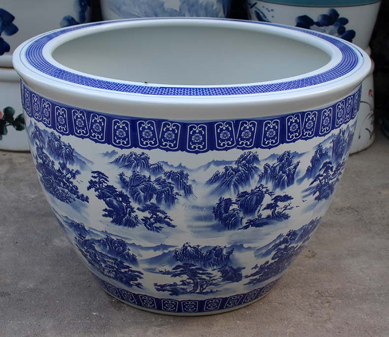 Blue and white ceramic packages mailed to heavy tank 1 meter tank porcelain jar water lily basin big bowl lotus lotus cylinder cylinder cylinder tortoise