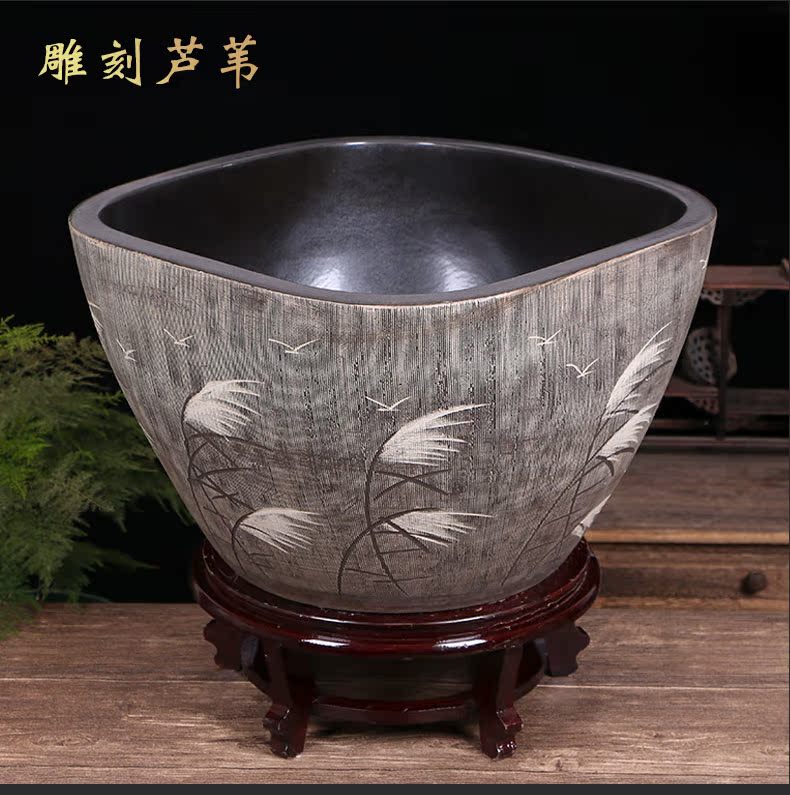 Jingdezhen ceramic goldfish bowl sitting room floor balcony office home furnishing articles circulating water courtyard big fish tank