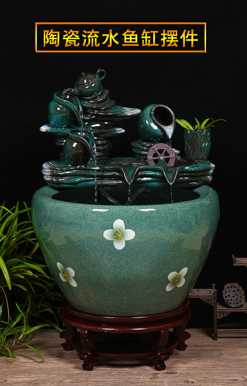 Ceramic tank sitting room circulating water tank large housewarming furnishing articles balcony garden lotus fish bowl