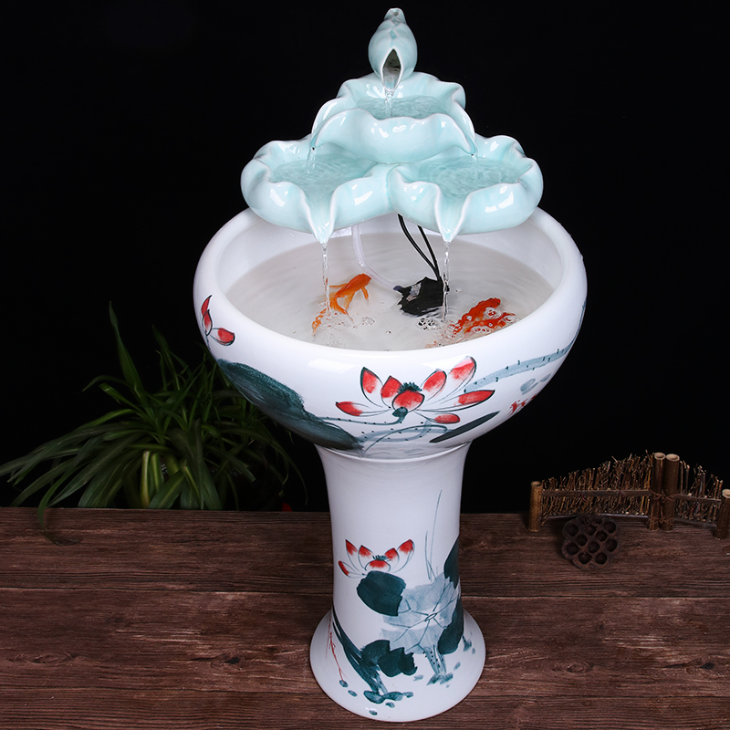 Ceramic floor pillar type tank basin large fish bowl lotus lotus lotus tortoise household gardens furnishing articles