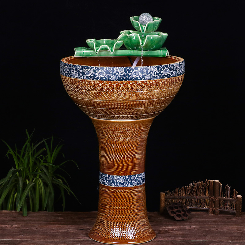 Ceramic floor pillar type tank basin large fish bowl lotus lotus lotus tortoise household gardens furnishing articles