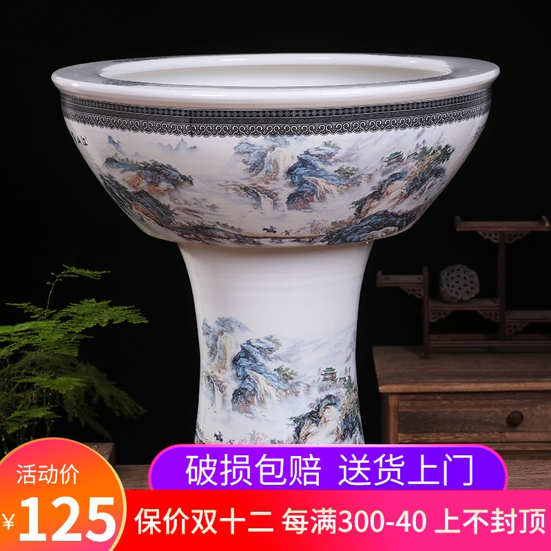 Jingdezhen ceramic tank floor pillar type large sitting room water stone basin to the tortoise cylinder water lily bowl lotus garden