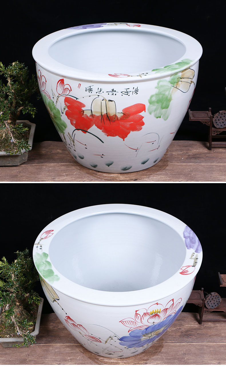 Jingdezhen ceramic goldfish turtle brocade carp calligraphy and painting lotus lotus basin cylinder tank yard extra large living room