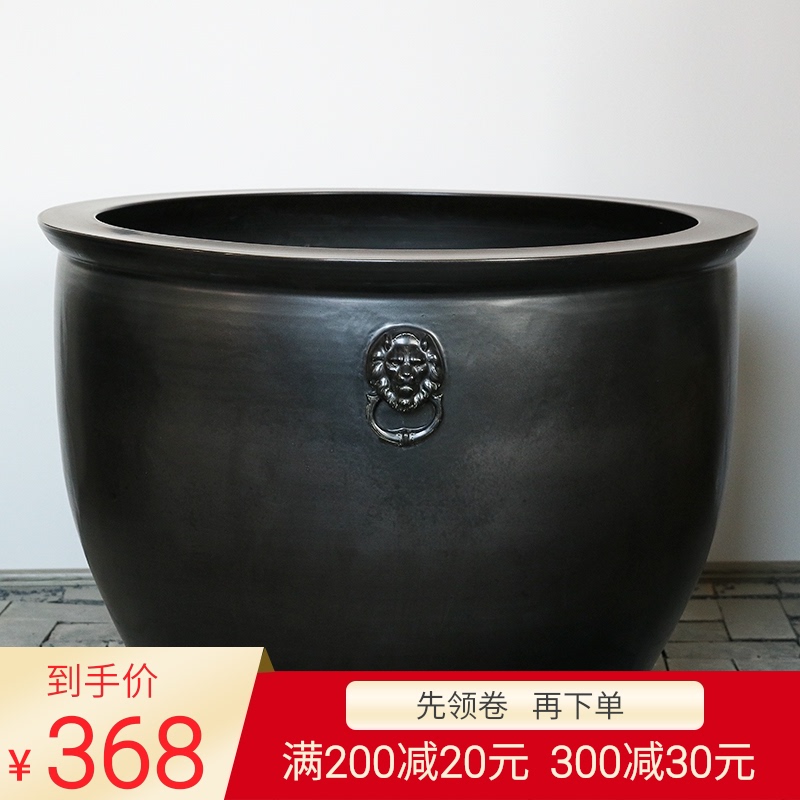 Antique collectors jingdezhen ceramic aquarium tank outside the lotus pond lily cylinder goldfish bowl old tank furnishing articles