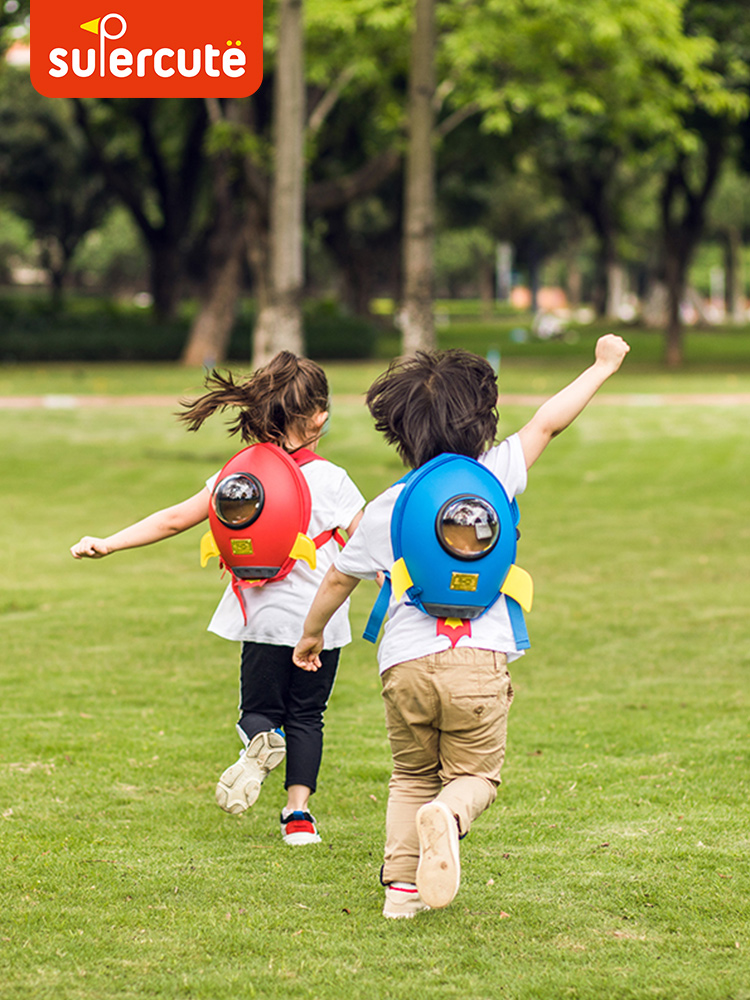 Korean version of the personality cartoon rocket backpack creative 3-8 kindergarten large, medium and small class school bag Children's outdoor backpack