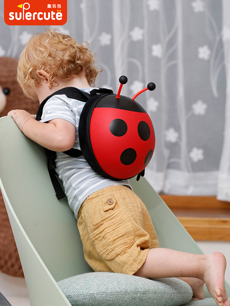 supercute kindergarten school bag 0-6 years old cute ladybug male and female children baby anti-loss shoulder bag tide