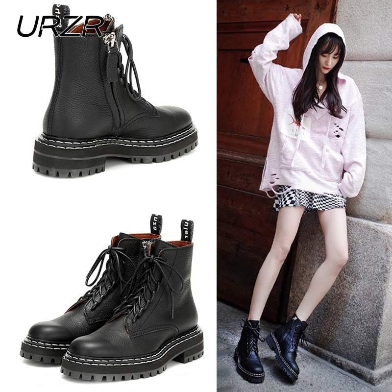 urzr black Martin boots women's 2020 new spring and autumn single boots British style short boots ins tide street shoot Yang Mi same style