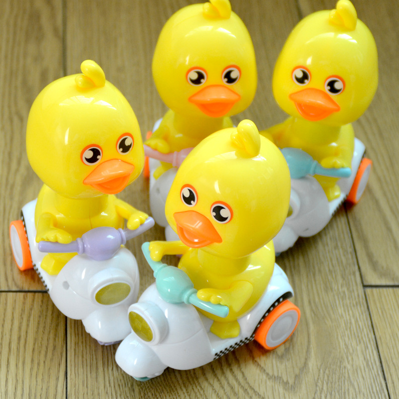 Cartoon locomotive push-on net red little yellow duck pull-back car shake sound with the same duck little yellow car toy