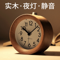 Silent wooden clock Nordic style bedroom small alarm clock creative student clock luminous simple childrens bedside clock