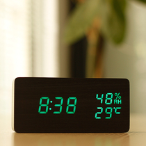 Wooden LED clock Nordic style silent bedside clock student electronic alarm clock creative luminous living room clock