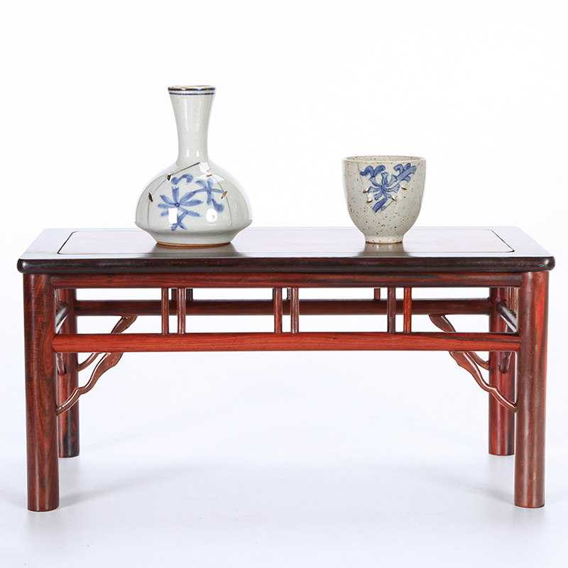 Red Acid Branches Solid Wood Engraving Rectangular Base Chite Antique Craft Gift Hem Decorated with Pendulum Pieces Miniature Furniture Base