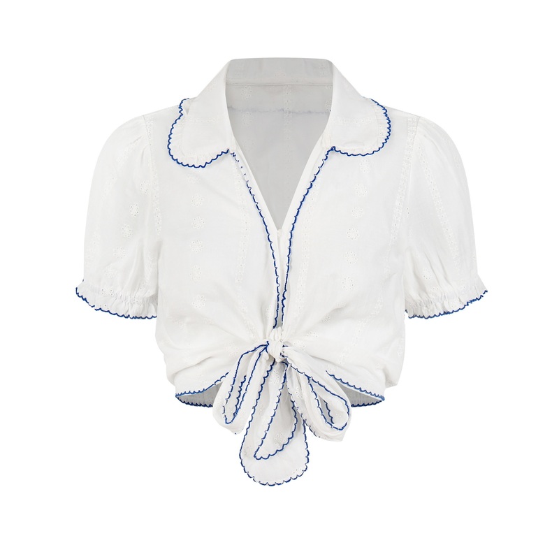 Rbrich Sweet Style V-Neck Bow Tie Shirt T-Shirt Women's Puff Sleeve Short Niche Design Top Summer
