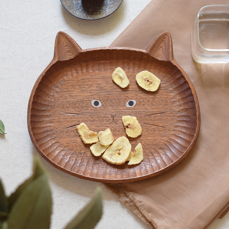 Meow-Style Cat Wooden Plate for Nuts, Japanese Nordic Creative Cute Art New Year Snacks for Home Use ins