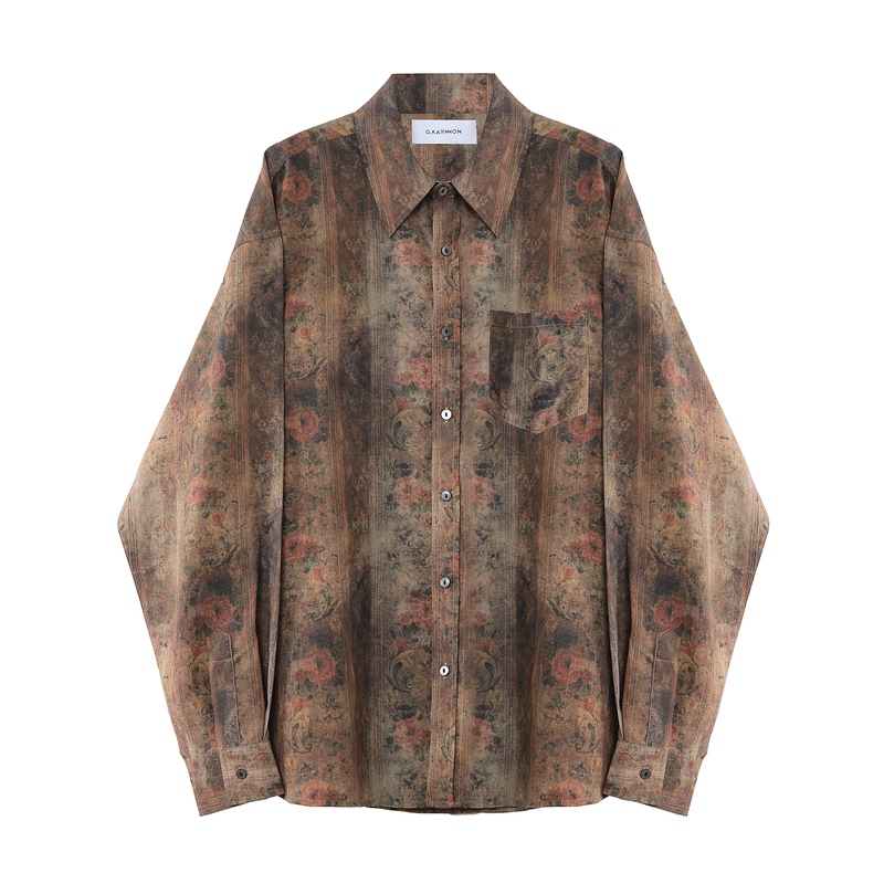 Gkarnnon "Red Rose" New Autumn Collection Lyocell-Acetate Blend Vintage Print Loose Unisex Shirt