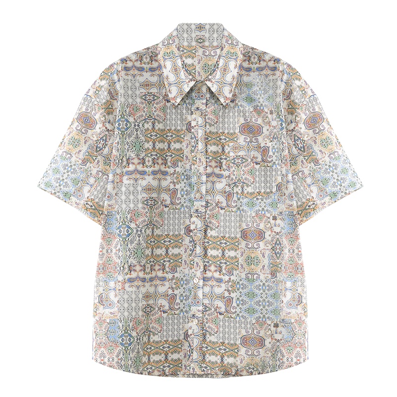 Gkarnnon “Fanqi” Paisley Ethnic Style 60-Count Cotton Vintage Print Summer Short-Sleeve Shirt