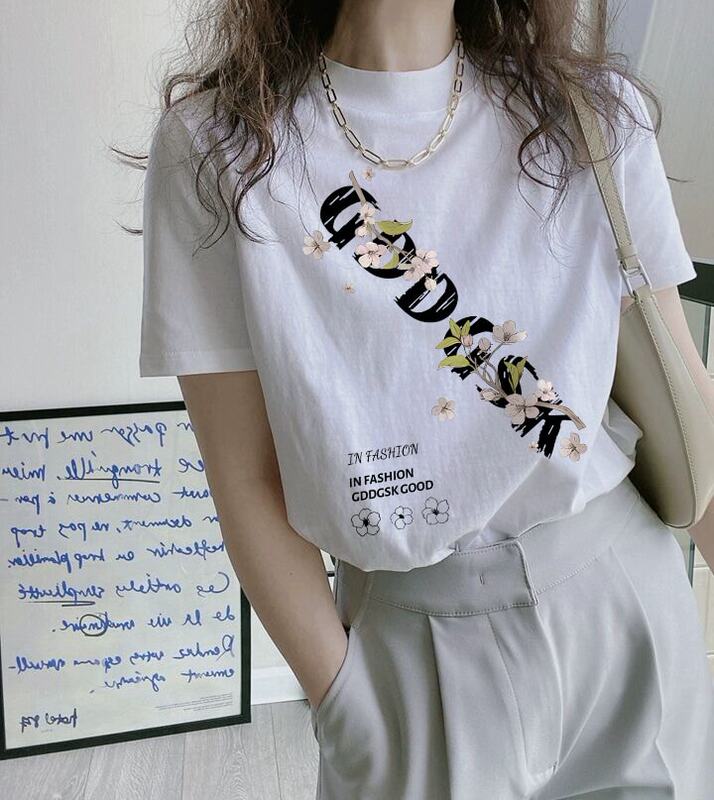 White Half-High Collar Short-Sleeve T-Shirt for Women, Summer 2026 New Style, Loose Fit, Pure Cotton Top, Can Be Worn as an Inner Layer or Outerwear