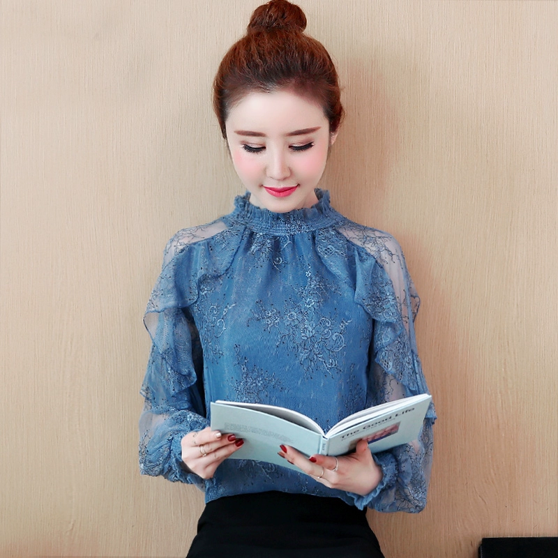 Phụ nữ mùa xuân năm 2021 xu hướng mới áo sơ mi voan nước ngoài tính khí dài tay tất cả các kết hợp ren dưới cùng áo sơ mi - Áo sơ mi chiffon ren