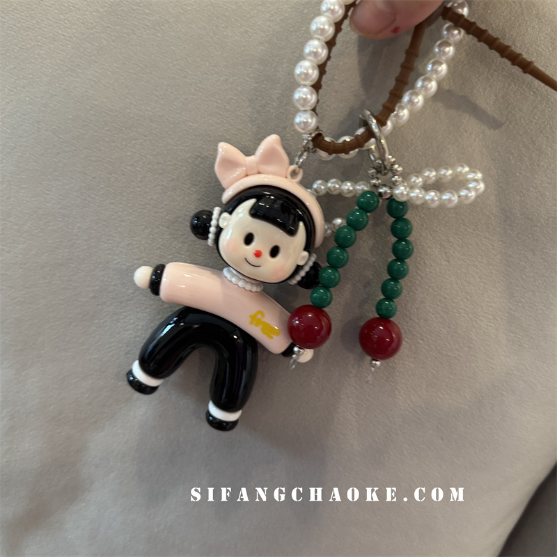 LAOSHU Beaded Summer Split-Style Keychain Phone Case Pendant Earphone Cover Chain Small Mushroom