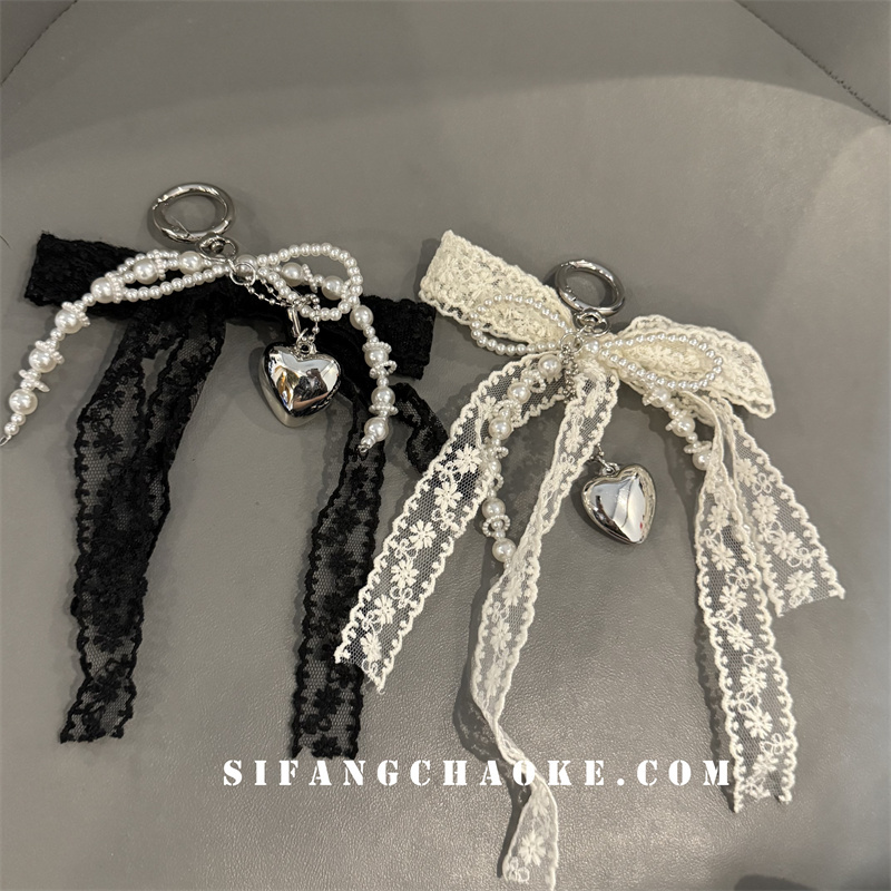 Bowknot Lace Creative Car Keychain Backpack Pendant Pearl Earphone Case Lanyard Bag Accessory Personalized Bowknot Lace Creative Car Keychain Backpack Pendant Pearl Earphone Case Lanyard Bag Accessory Personalized