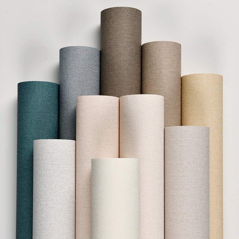 Modern minimalist color Japanese style linen wallpaper Nordic pure color bedroom dining room background wall hotel waterproof wallpaper