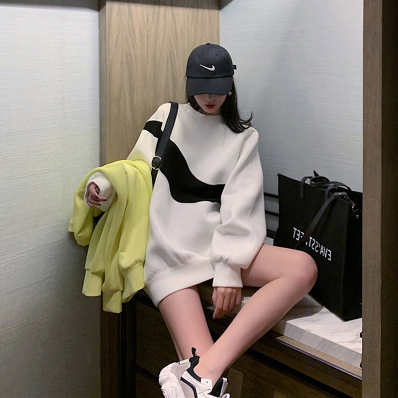 Irregular sweatshirt women's spring and autumn thin loose 2022 new mid-long high-end sense of fried street design sense chic