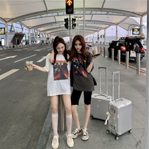 Short sleeve T-shirt female loose foreign style Han fan 2021 New retro Hong Kong style long round neck large version cotton T-shirt