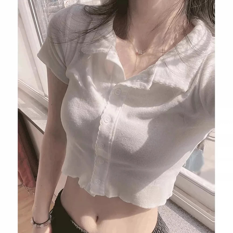 White Short-Sleeve Women's T-Shirt, Summer Slim Fit, 2026 New High-End Niche Design, Unique and Trendy Crop Top for Hot Girls