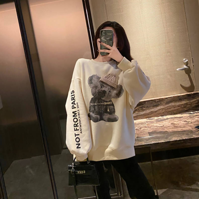 Lazy wind sweater plus velvet thickened female autumn and winter 2021 new high-end sense butt loose Korean version medium and long version