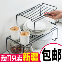 Kitchen superimposed wrought iron storage rack household cabinet dish storage rack multifunctional kitchen condiment shelf