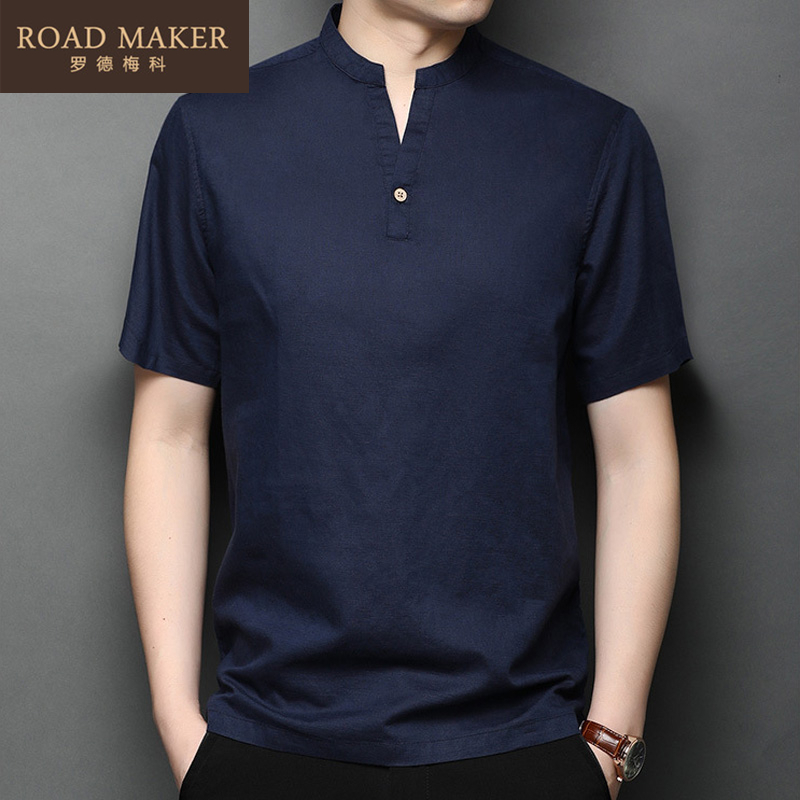 ROADMAKER2022 Years Summer New Linen Short Sleeve Men's Middle Aged Thin casual T-shirt Men's fashion 100 hitch