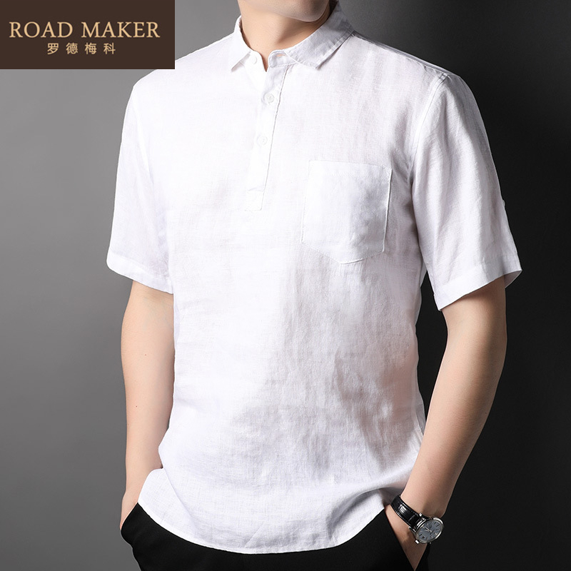 ROADMAKER2022 Summer New Linen Short Sleeve Men's Summer Thin 100 Lap Casual High-end T-shirt Male Tide