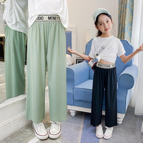 Girl Pants Summer Broadleg Ice Silk 2021 New Tide Women Great Boy Anti-mosquito Pants Thin 10-year-old Loose Broadfoot Pants