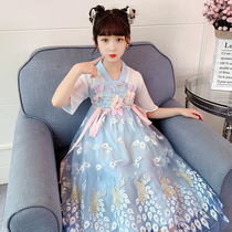 Girl Hanfu Summer Thin style Ming-made superfairy Empress Short sleeves Childrens ancient dress Skirt Country School Chinese Wind Princess Dress