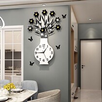 Modern minimalist pastoral vase wall clock living room European creative personality clock silent clock clock