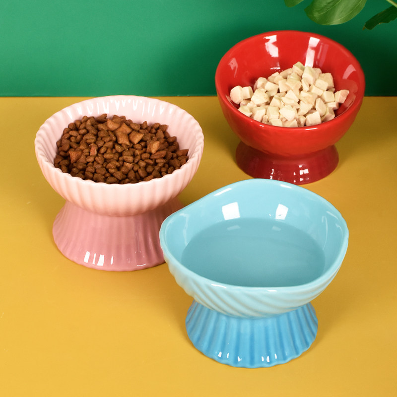 Cat bowls ceramic protection cervical spine High foot reclining Dog bowl anti-overturning kitty Nursing Neck Water Cat Food Bowl Cat Food Basin Supplies