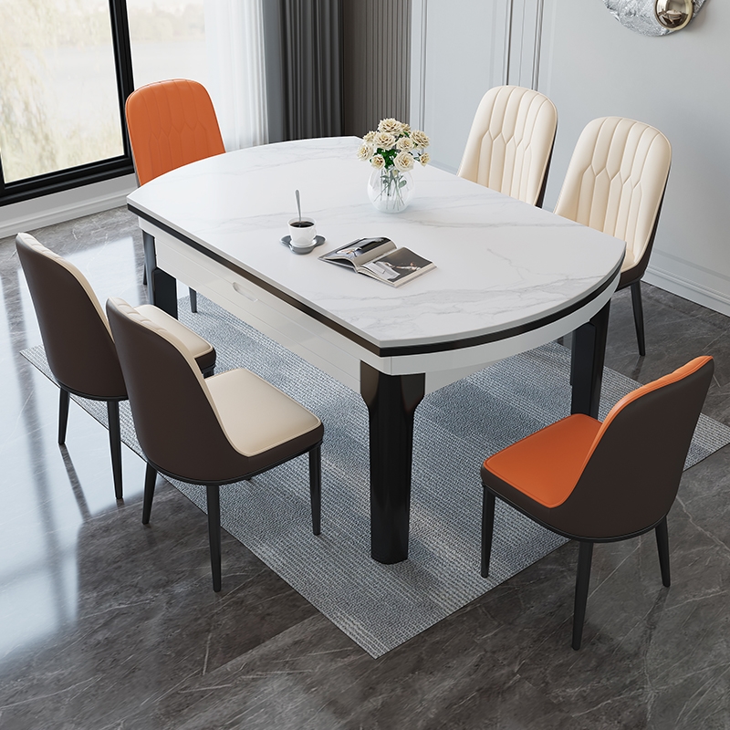 Rock plate dining table and chairs Combined modern minimalist light extravagant home small household type solid wood telescopic folding rice table variable round table