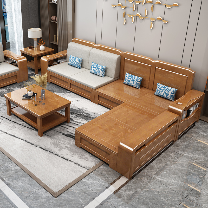 Solid wood sofa Combined modern minimalist Chinese living room Small family type winter and summer dual-use sofa Rural Economy Type of furniture-Taobao