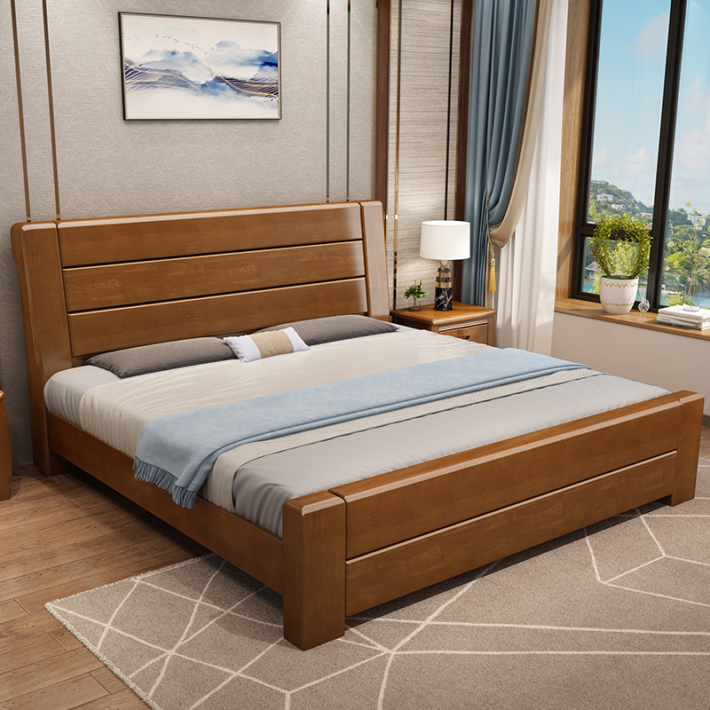 Solid wood double bed 1 8m master bedroom modern simple Chinese - style 1 5 m marital bed oak storage bed economical type