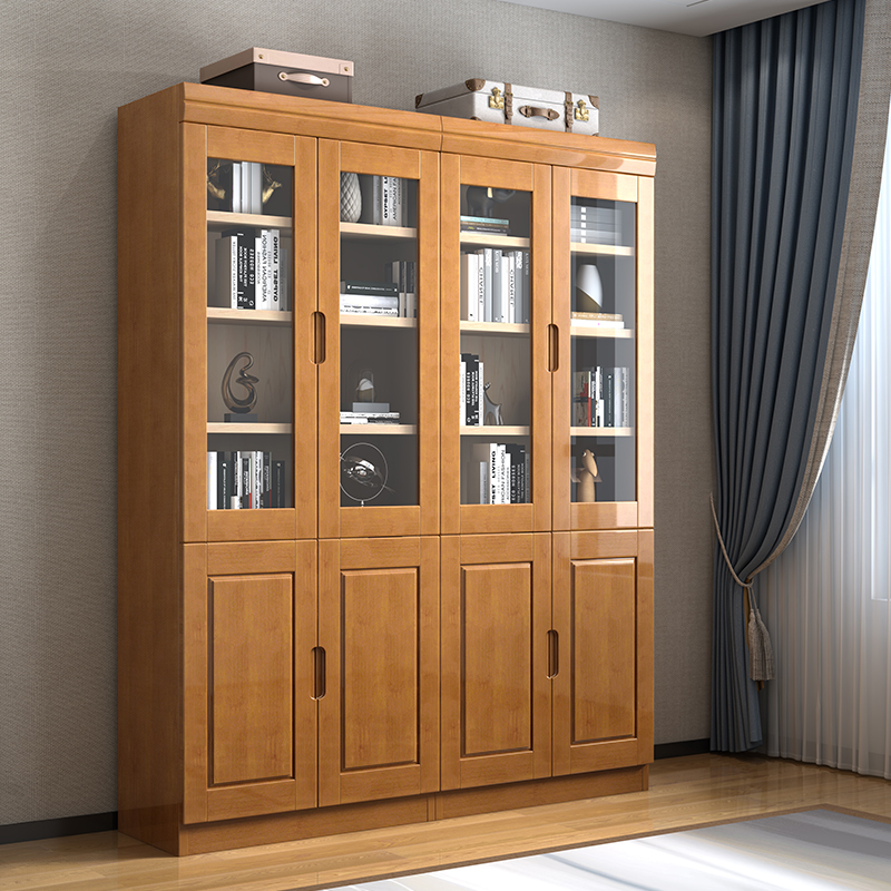 Kamu Chinese-style solid wood bookcase free combination modern glass door two or three door study bookshelf locker furniture
