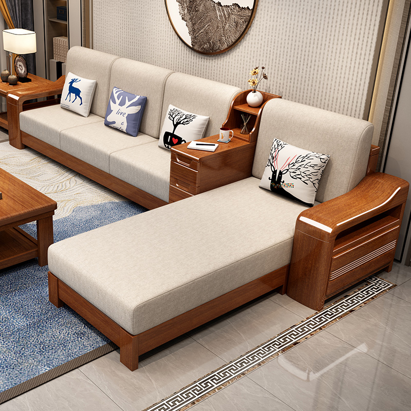 Chinese Walnuts Wood Solid Wood Sofa Combination Small Family modern minimalist solid wood storage Guido Living Room Sofa Suit-Taobao