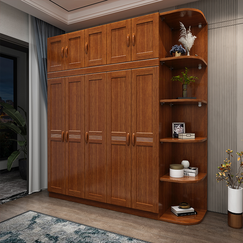 Walnut solid wood wardrobe with two doors, three, four, five, six doors, modern Chinese style bedroom, simple furniture, large wardrobe