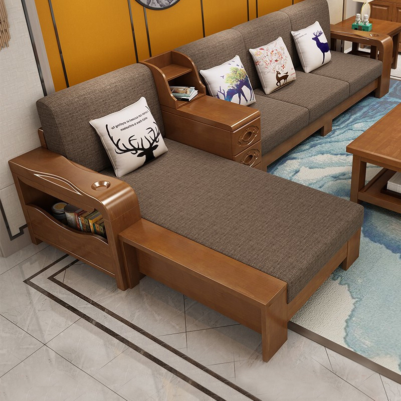 Kamu solid wood sofa winter and summer dual-use small apartment new Chinese style modern minimalist living room chaise storage combination furniture