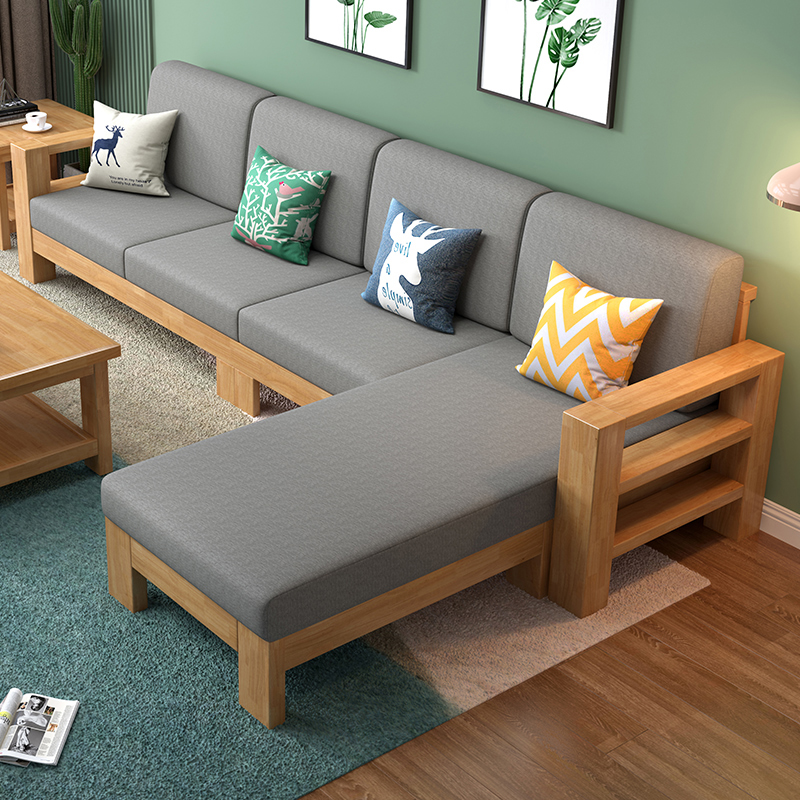 Solid wood sofas combined modern simplicity New Chinese living room storage furniture Small family type economical Guido sofa-Taobao